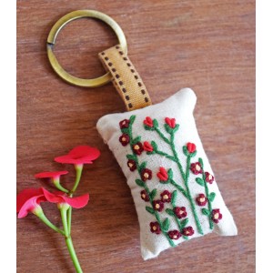 Red Daisies Cushion Hand Embroidered Keychain - Ikali Studio